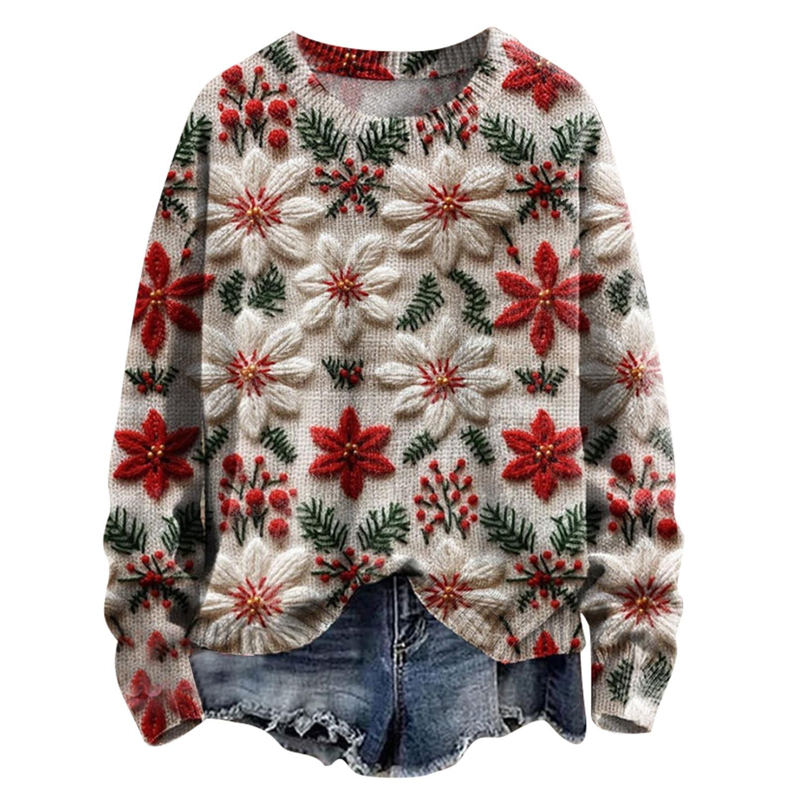 

Рождественские толстовки для женщин Вязаный свитер Милая рубашка Осенний свитер с круглым вырезом Топы M