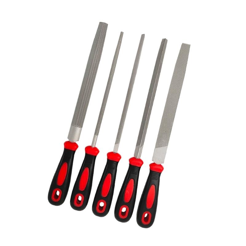 5Pcs Professional Steel File with Handle for Woodworking Metal Polishing Square Round Flat Triangular File Practical Set