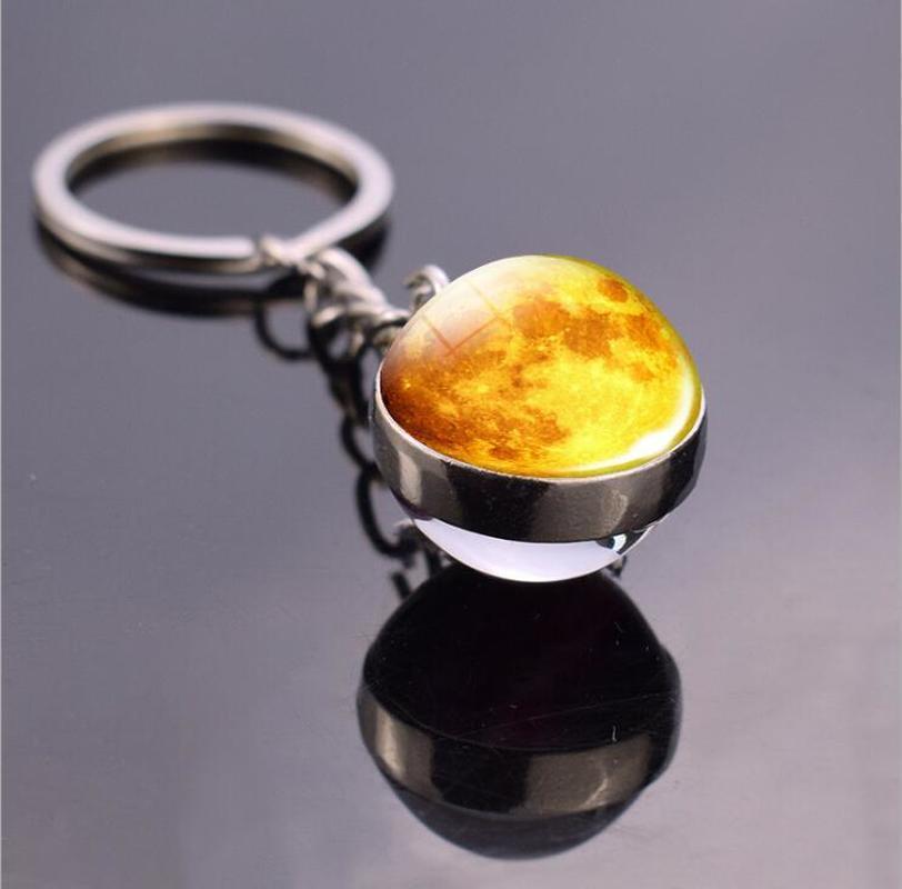 Solar System Planet Keyring Galaxy Nebula Space Keychain Moon Earth Sun Mars Art Picture Double Side Glass Ball Key Chain