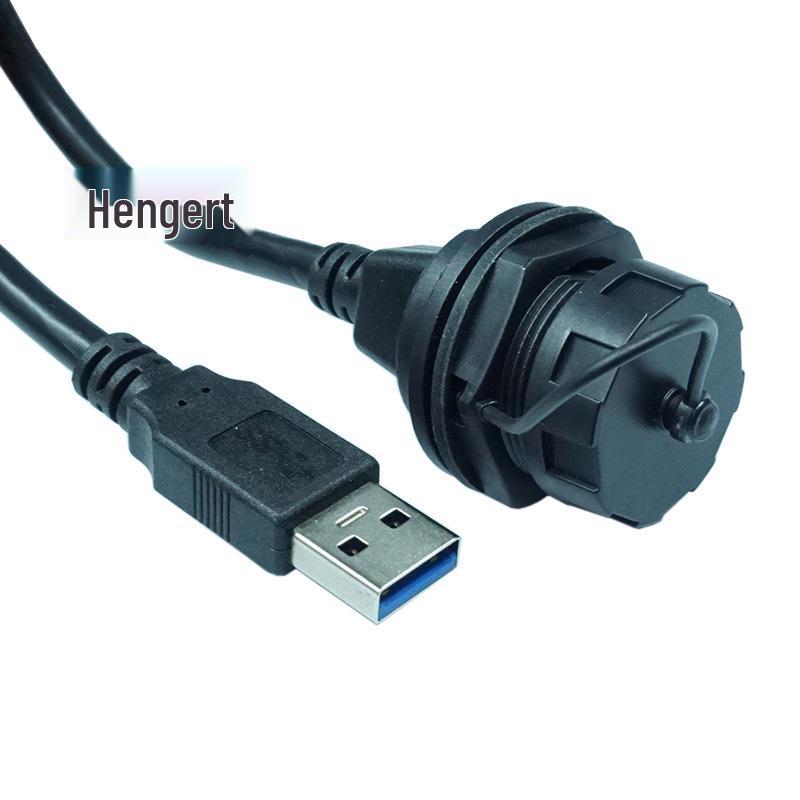 USB 3.0 Male to Female Waterproof Extension Cable with Cap and Panel Mount