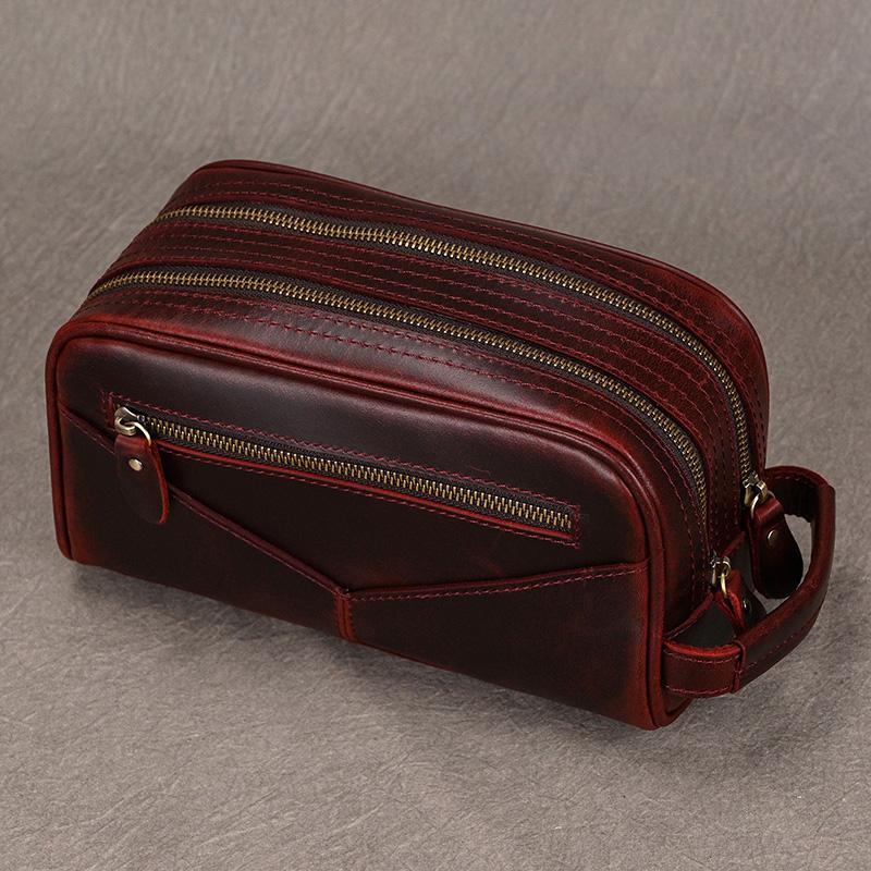 Casual Mens Leather Clutch Wallet Long Handbag Genuine Leather Zipper Hand Clutch Bag Wash Storage Bag toiletry bag men women