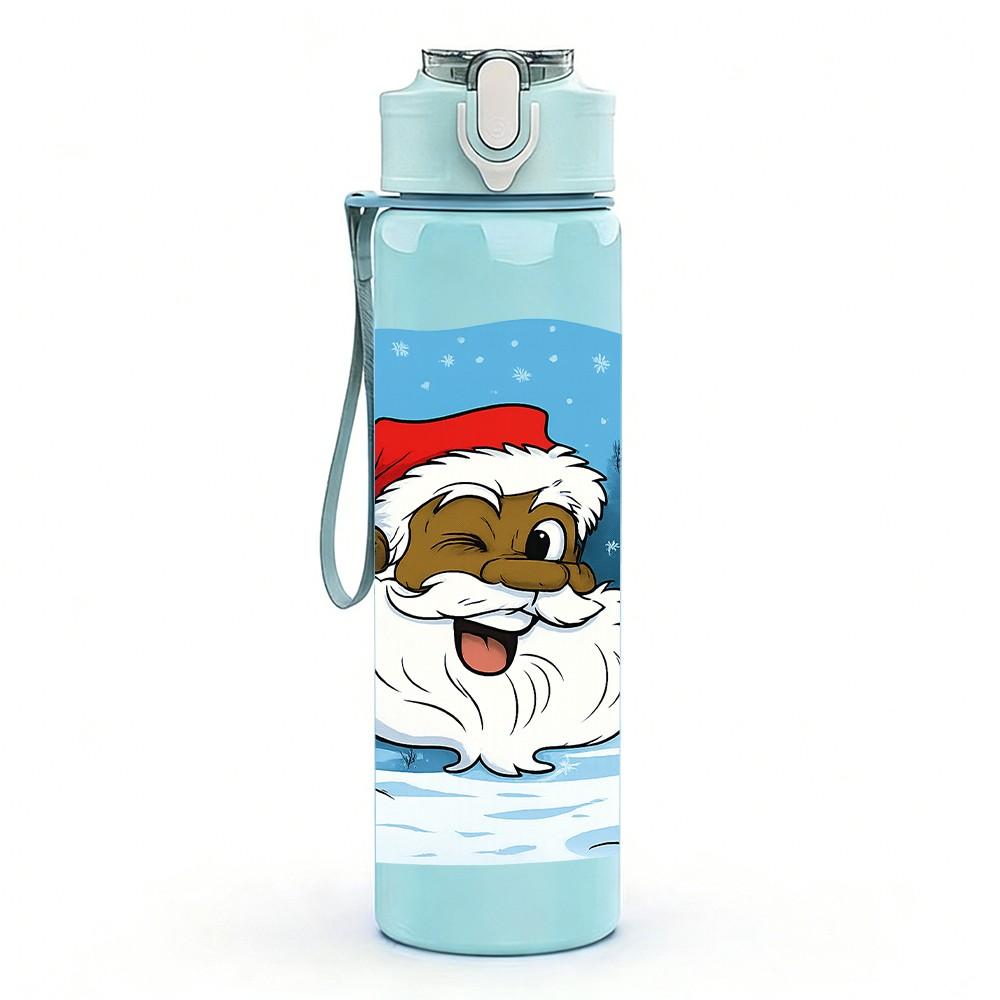 1PC Santa In Ice Snow Scene 750ml Color Plastic Sports Water Bottle Leakproof Flip Straw Lid Suitable for Sports Office Home Use