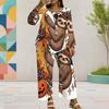 Women Plus Size Printed Round Neck Long Sleeve Layered Top Wide Leg Cropped Pants Two Piece Set