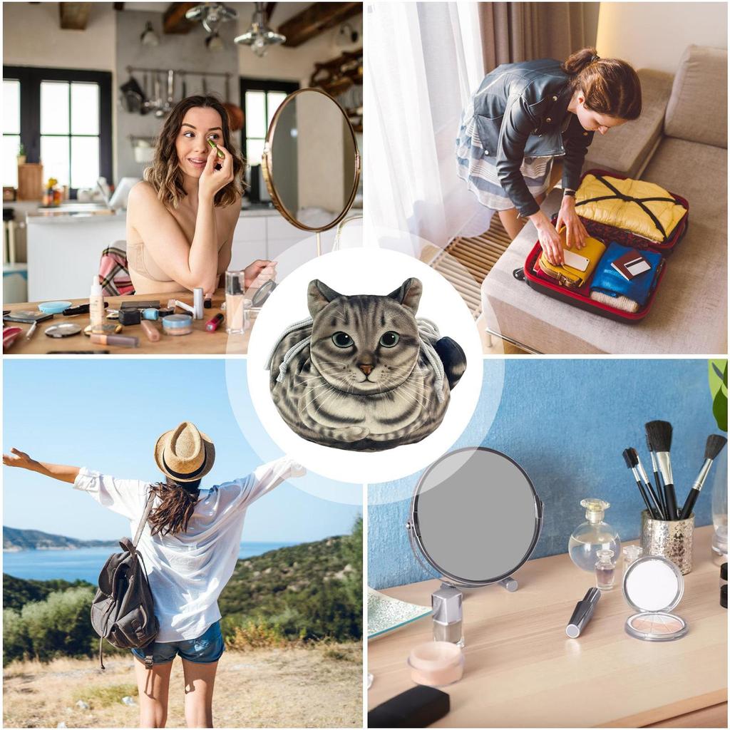 Makeup Pouch Drawstring Cat Shape Cosmetic Travel Bags For Women Portable Funny Organizer For Gym Travel Luggage Camping