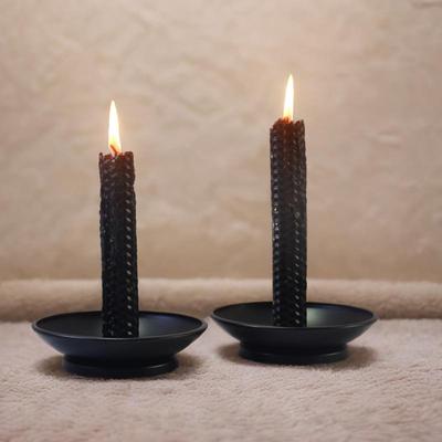 Elegant European Black Metal Candle Holder with Pin Base