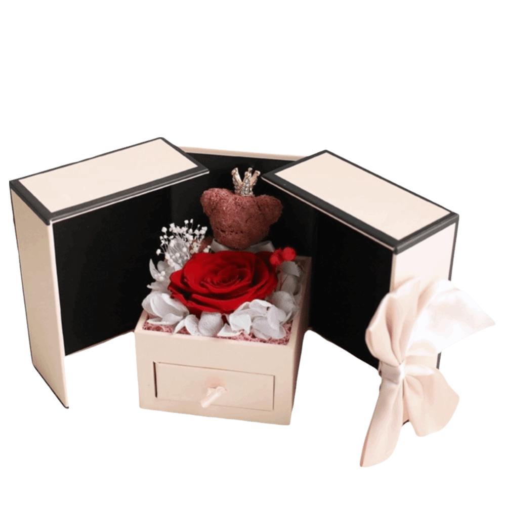 

Rose Design Eternal Flower Jewelry Box Bear Design Valentine s Day Gift Box Special Occasion червоний