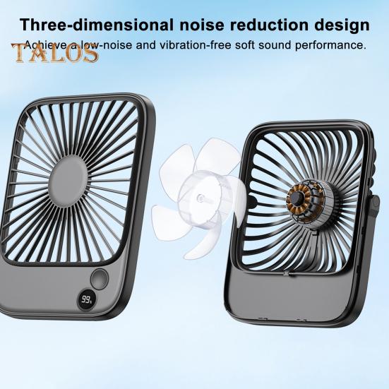 Ventilator portabil reîncărcabil, mini ventilator electric cu motor fără perii, 4 viteze, flux de aer puternic, zgomot redus, ventilator de masă mic și silențios