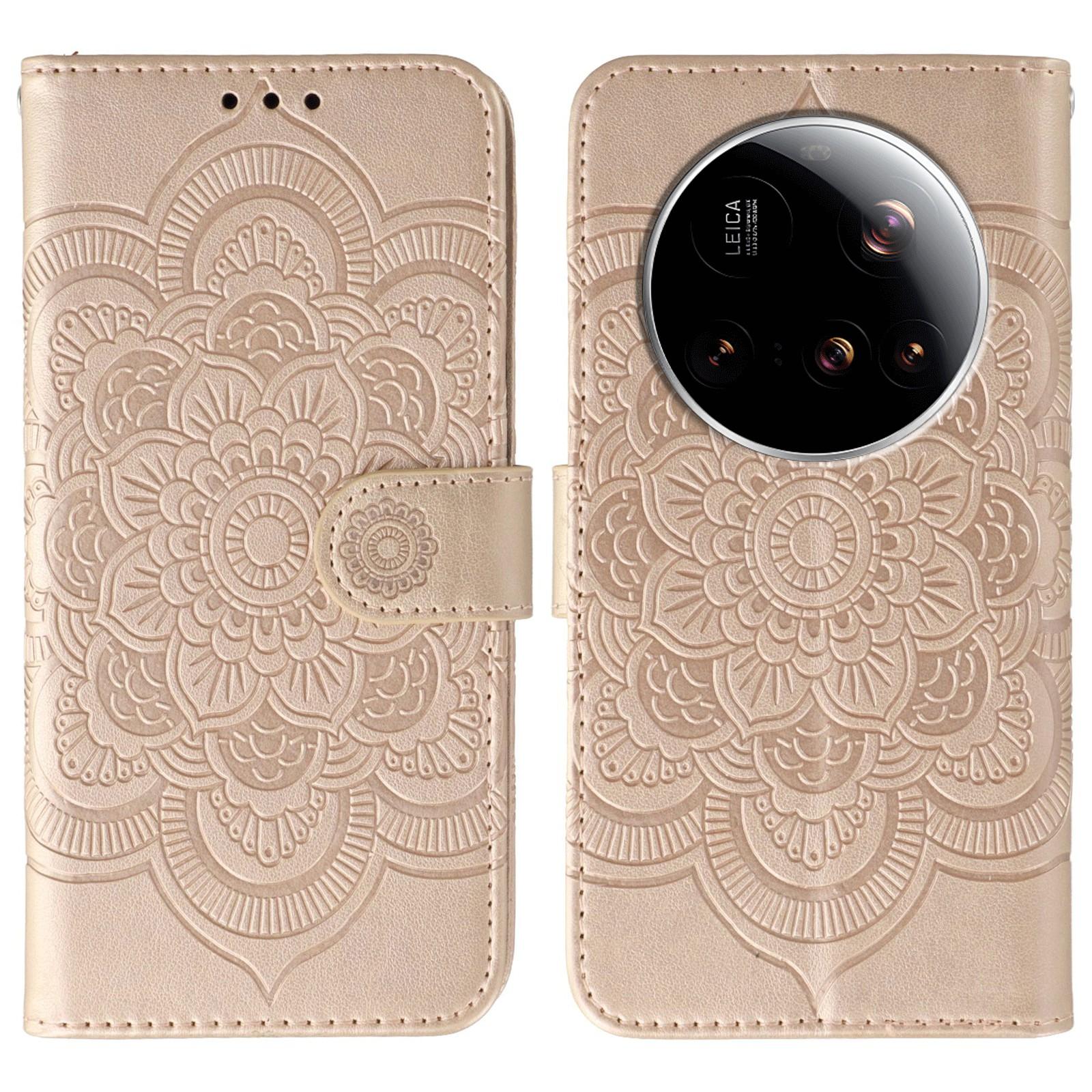 

For Xiaomi 15 Ultra Case PU Leather Mandala Imprinted Design Wallet Phone Cover Rose Gold