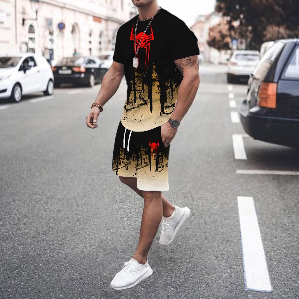 Men 2Pcs Sets Summer 3D Print Casual Gradient Suit Shirt  Shorts Streetwear Shirt Holiday Two Piece Suit
