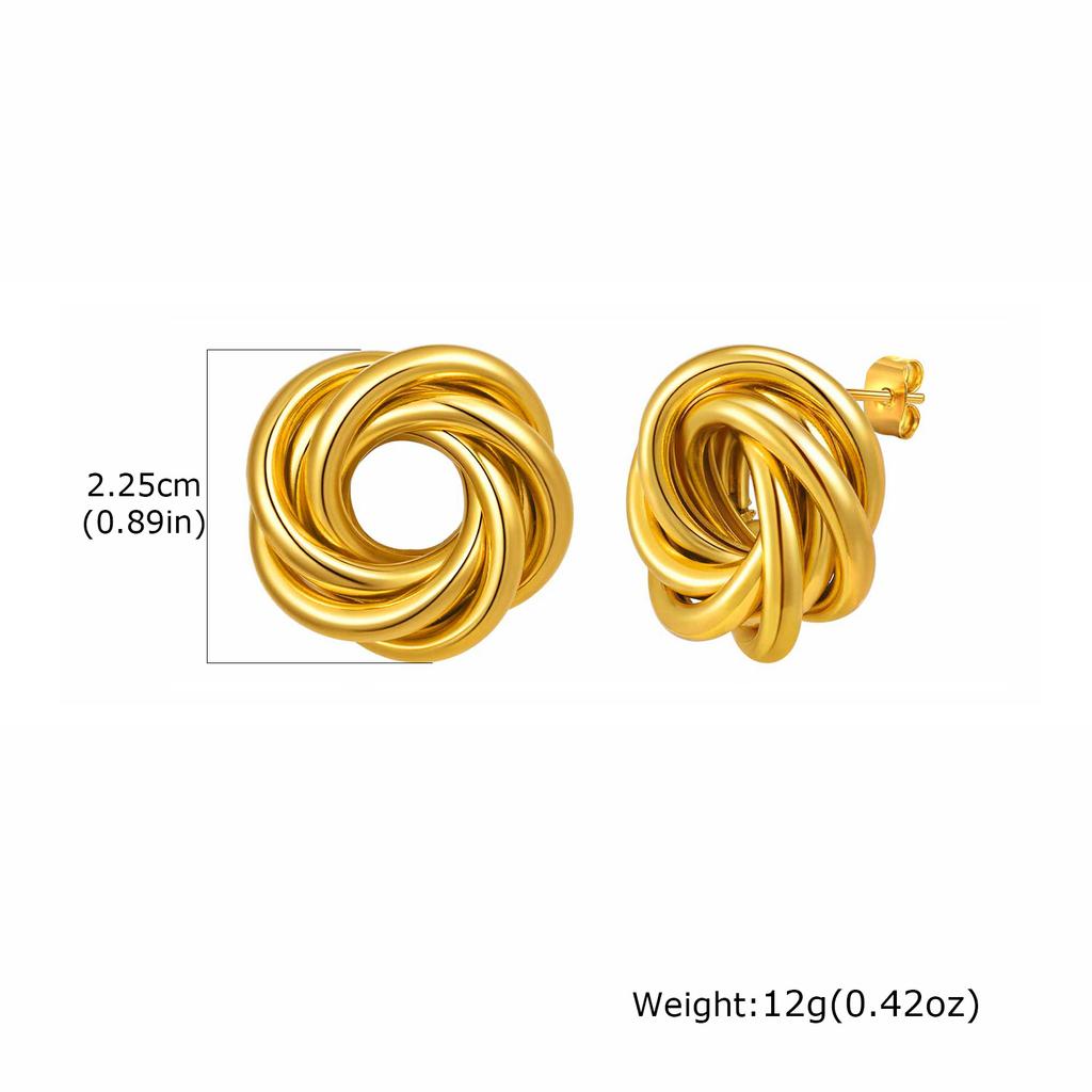 Chunky 18K Gold Plated Twist Knot Stud Earrings for Women, Geometric Textured Stainless Steel Waterproof Vintage Jewelry