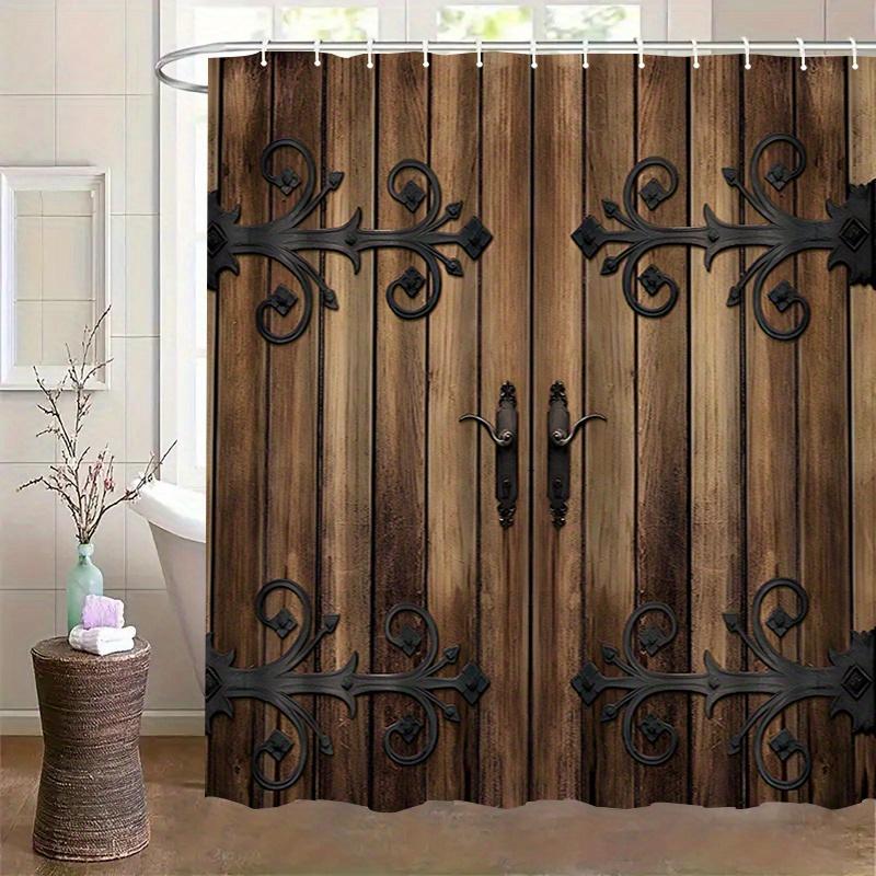 Wooden Door With Iron Hinges Shower Curtain Machine Washable All Season Waterproof Privacy Protection Rustic Design Vintage