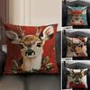 Reindeer Christmas Cute Cushion Cover Natural Linen Organic Fabric Double-Sided Printing Sofa Home Decor Gift Pillow Case