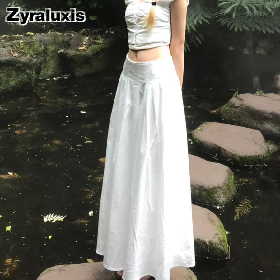 White High Waist Tulle A-Line Midi Skirt for Women Summer New Style S