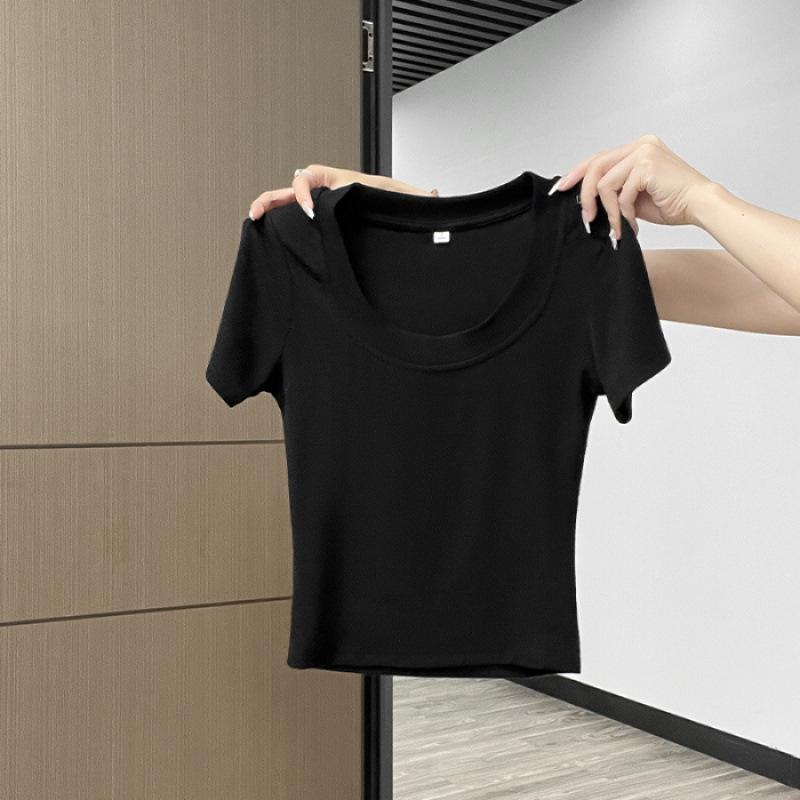 Тщательно подобранный желтый кроп-топ с короткими рукавами для женщин - Летний облегающий