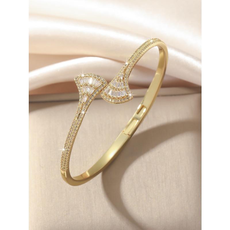 Meier New copper inlaid zirconia clasp open bangle - unique design bracelet for women