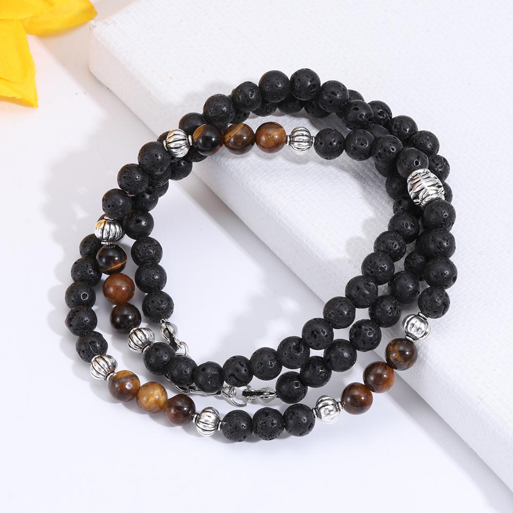 Handmade Jewelry Gift for Men Volcanic Rock Healing Balance Bead Necklace Hematite Stone