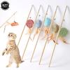 1pc Pet Cat Interactive Stick Feather Cat Stick Teaser Feather Toy Kitten Funny Colorful Rod Cat Wand Toys Wood Pet Cat Supplies