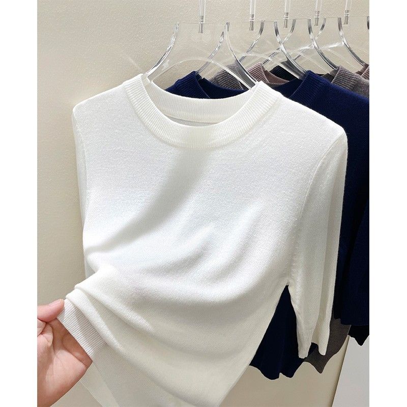 

round Neck Loose Slim Looking Early Autumn New Product Mid-Sleeve Sweater White 2XL