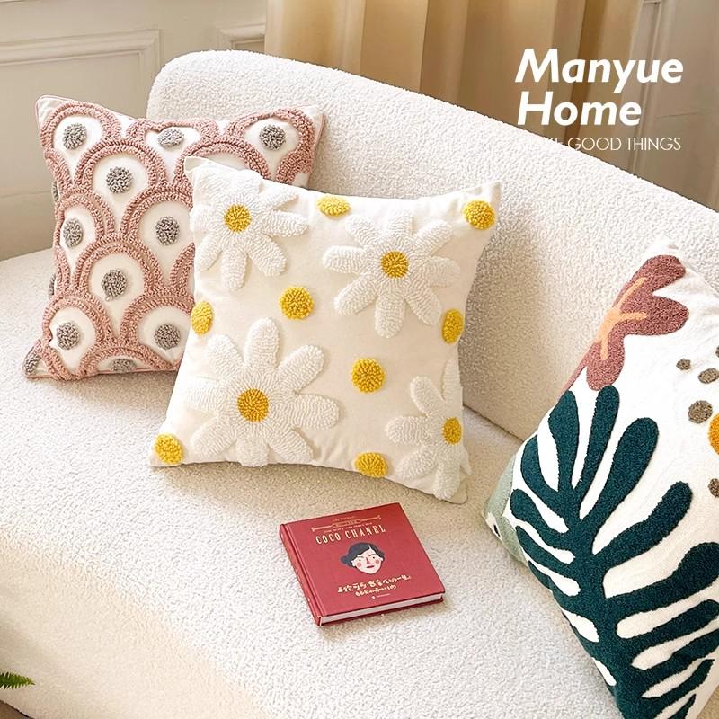 Federa Cuscino Ricamata con Fiori Freschi Stile Nordico per Homestay, Soggiorno, Divano di Casa, Cuscino Decorativo, Copricuscino per Schienale