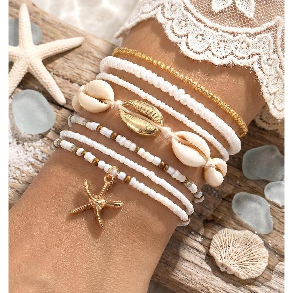 7PCS Shell Bracelets, Stackable Beachy Bracelets for Women