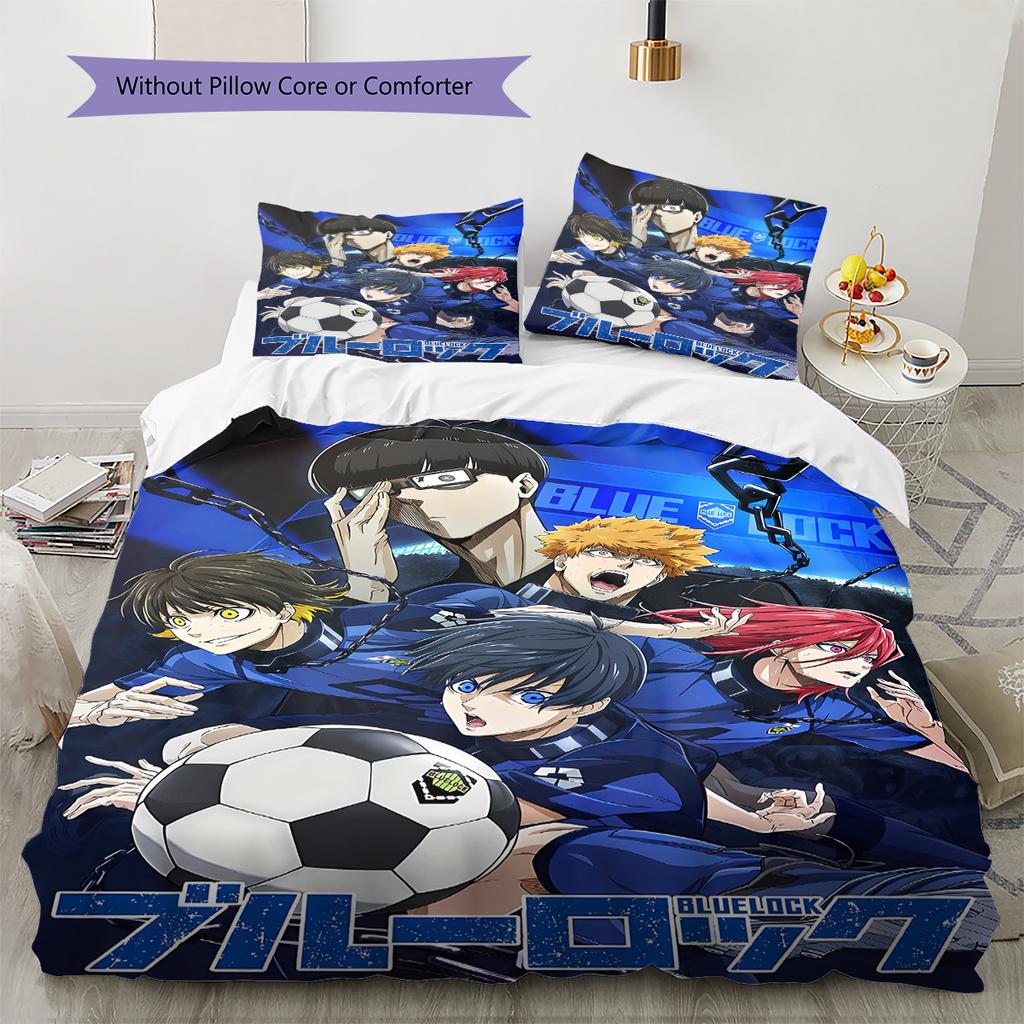 BLUE LOCK Pattern Bedding,Quilt Set Quilt Cover Pillowcase Home Birthday Gift (1 * Duvet Cover + 2 * Pillowcase, Without Core)