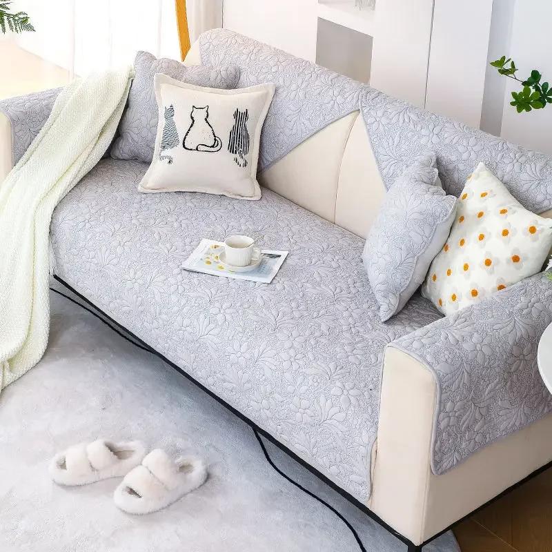 Warm Non Slip Cotton Sofa Cushion Modern Solid Color Fabric Sofa Cover Cloth Towel Four Season Universal Living Room Home Decor