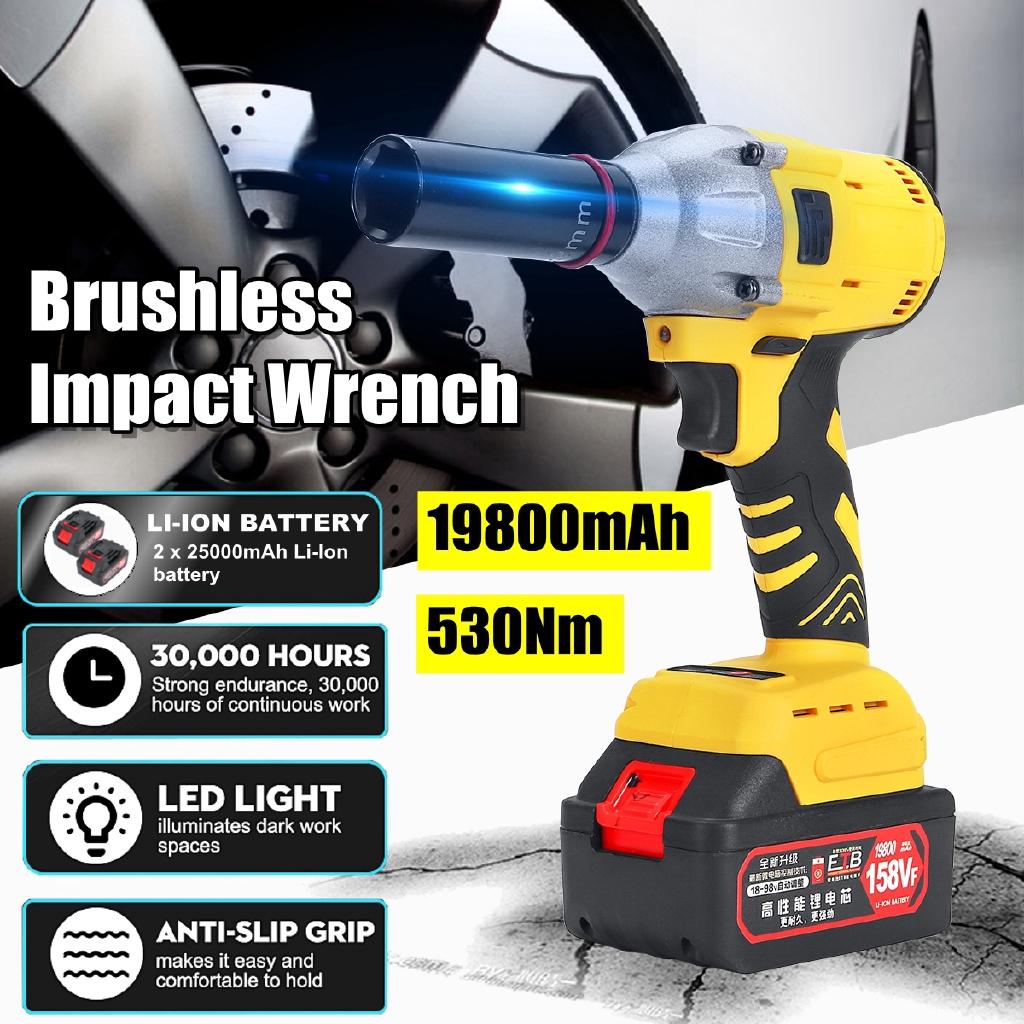 530Nm Electric Cordless Impact Wrench Power Driver Wrench Socket 1/2Inch Socket Wrench Power Tool 19800mah 158VF