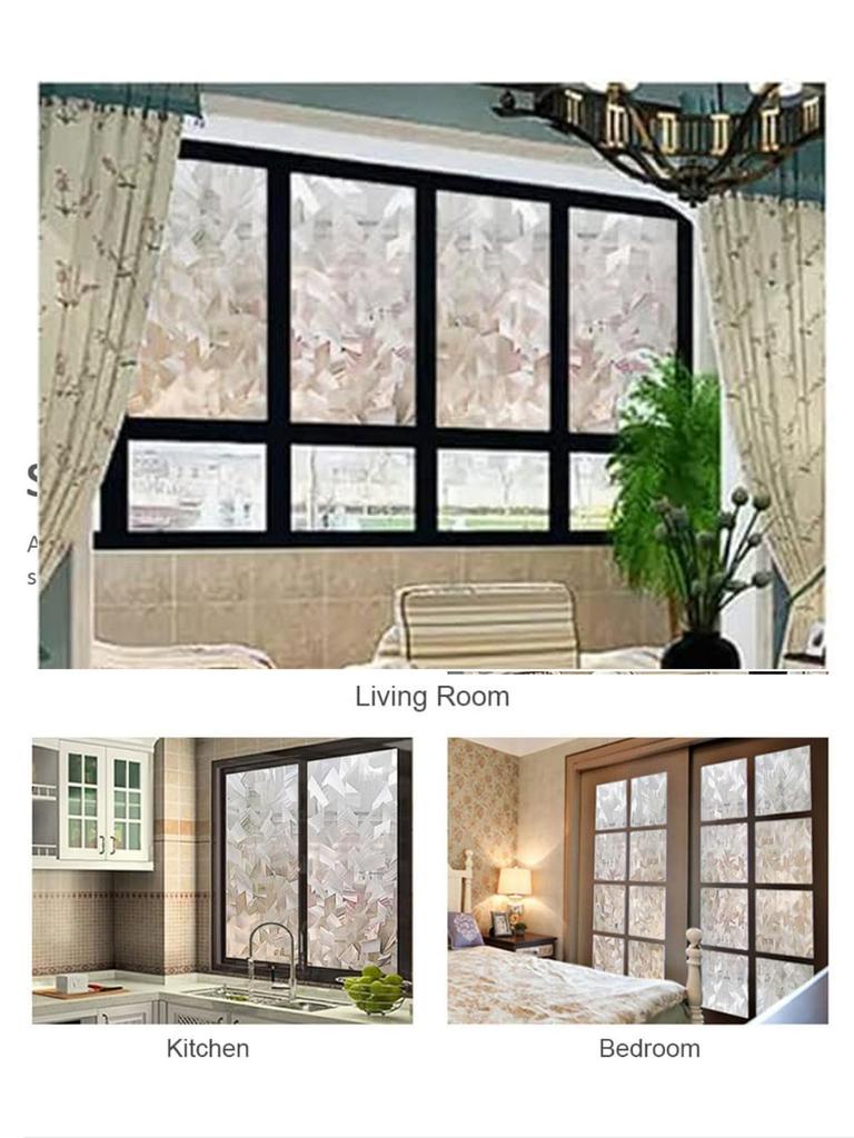 3D Decorative Window Privacy Film Frosted Static Cling Self-adhesive Window Decals for UV Blocking Heat Control Glass Stickers
