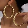 Exaggerated Large Bamboo Joint Hoop Earrings For Women Fashion Gold Color Circle Round Geometric Earrings Zircon Party Gifts