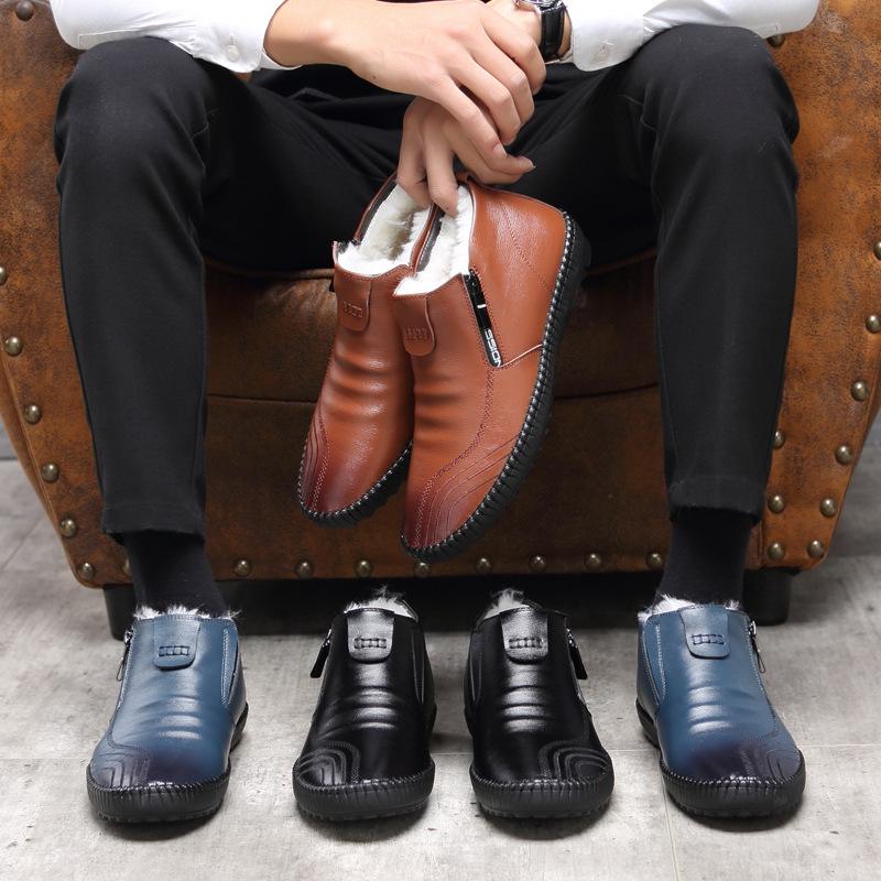 Fashion Men Boots High Quality Split Leather Ankle Snow Boots Shoes Warm Fur Plush Winter Shoes Botas Hombre
