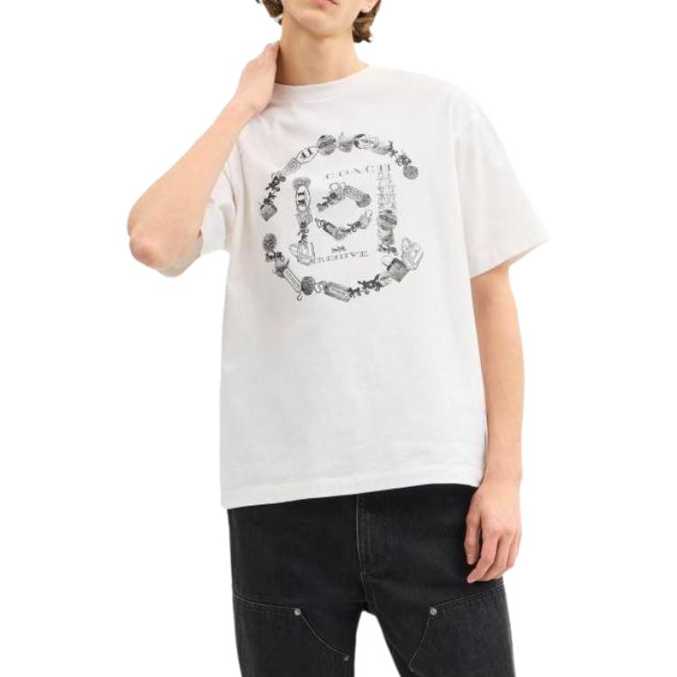 Coach X Clot SS26 Cotton Round Neck Short Sleeve Printed Casual T-Shirt Unisex Tops CDD49-WHT