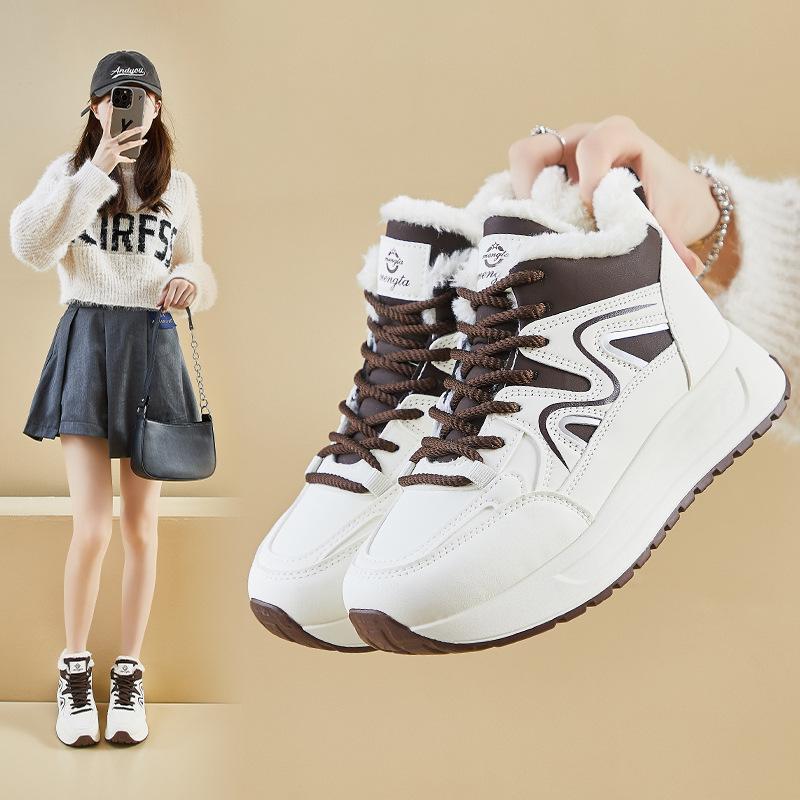 Women's Chunky Platform Snow Boots Non-Slip Short Ankle Booties Faux Fur Lining Running Walking Shoes Winter Warm Lace-Up Tennis Sneakers for Women