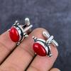 Italian Red Coral Gemstone Handmade 925 Sterling Silver Cufflinks ET-4575