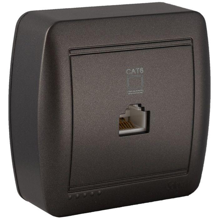 Utenpåliggende RJ45 Cat 6-kontakt - Grafittsvart - Solera