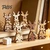Winter Wonderland Party Decorations Wooden Christmas Tabletop Decor, Rustic Reindeer Animal Figurines, Farmhouse Style Plaid Fabric Bow Holiday