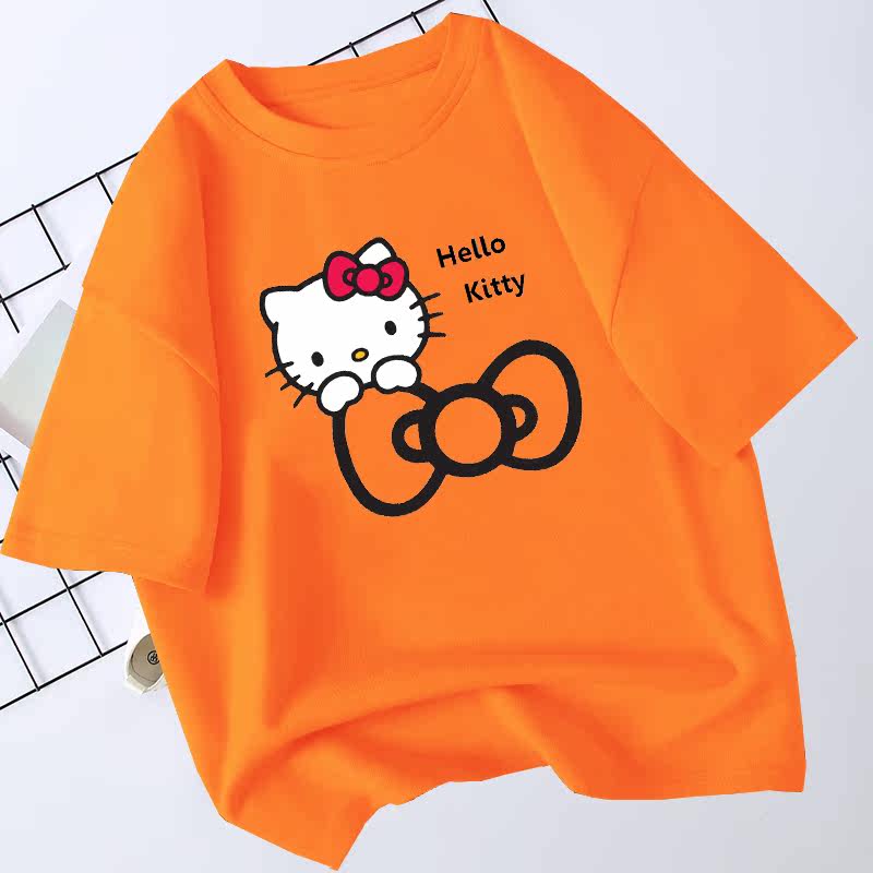 HelloKtty Summer Girls Pure Cotton Short Sleeved Tshirt Cute Childrens Clothing Stylish Girls Parent Child Clothing