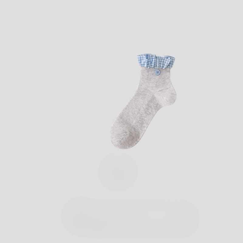 

Тонкие носки на весну и лето, носки до середины икры для девочек, кружевная сетка в кремовую клетку, хлопковые носки в стиле Лолиты JK 1 pair светло-серый
