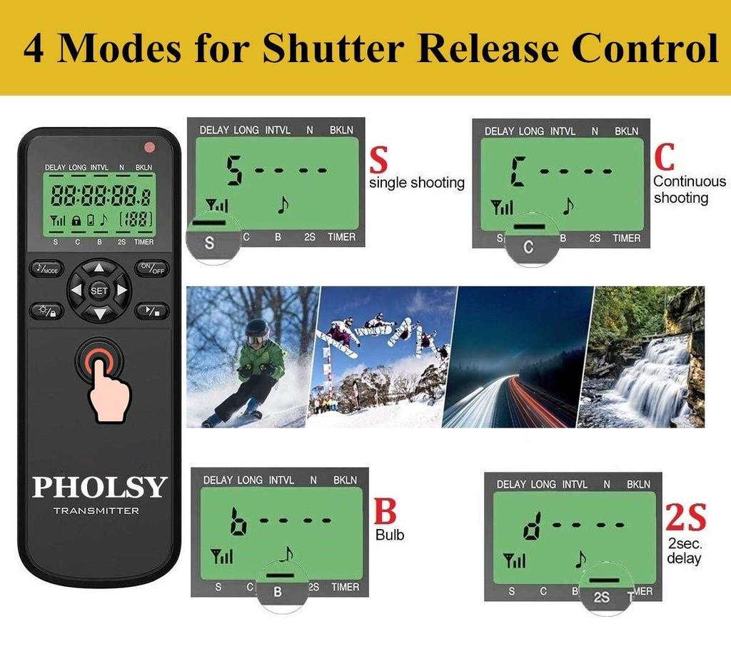 PHOLSY Wireless Release Timer Remote Controller HDR Interval Bulb Timer for Nikon D700 Z8, Z9, Z5, Z7-II, Z6-II, D750, D780, D7500, D7200, D5600,