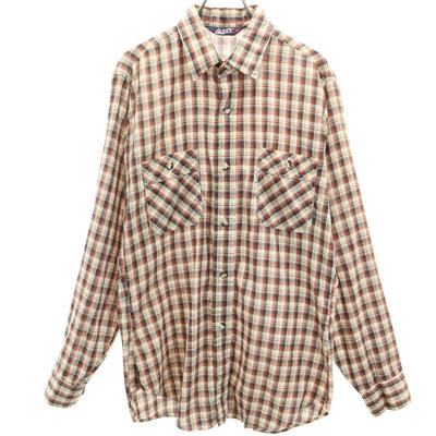 70s Vintage Check Pattern Long Sleeve Shirt M Brown Men's Used