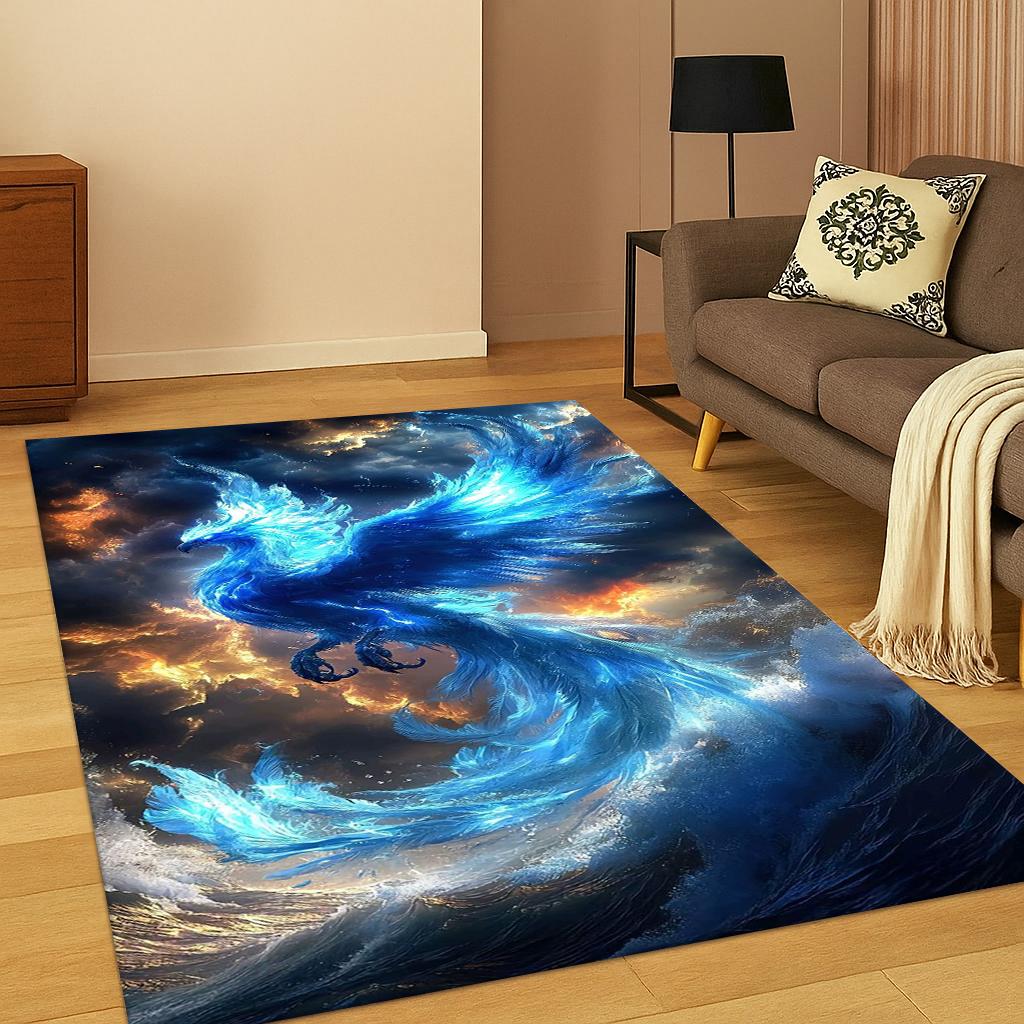 3D Fantasy Cartoon Phoenix Bird Carpet Rug for Living Room Sofa Home Bedroom Kitchen Doormat Decor,Playroom Non-slip Floor Mat