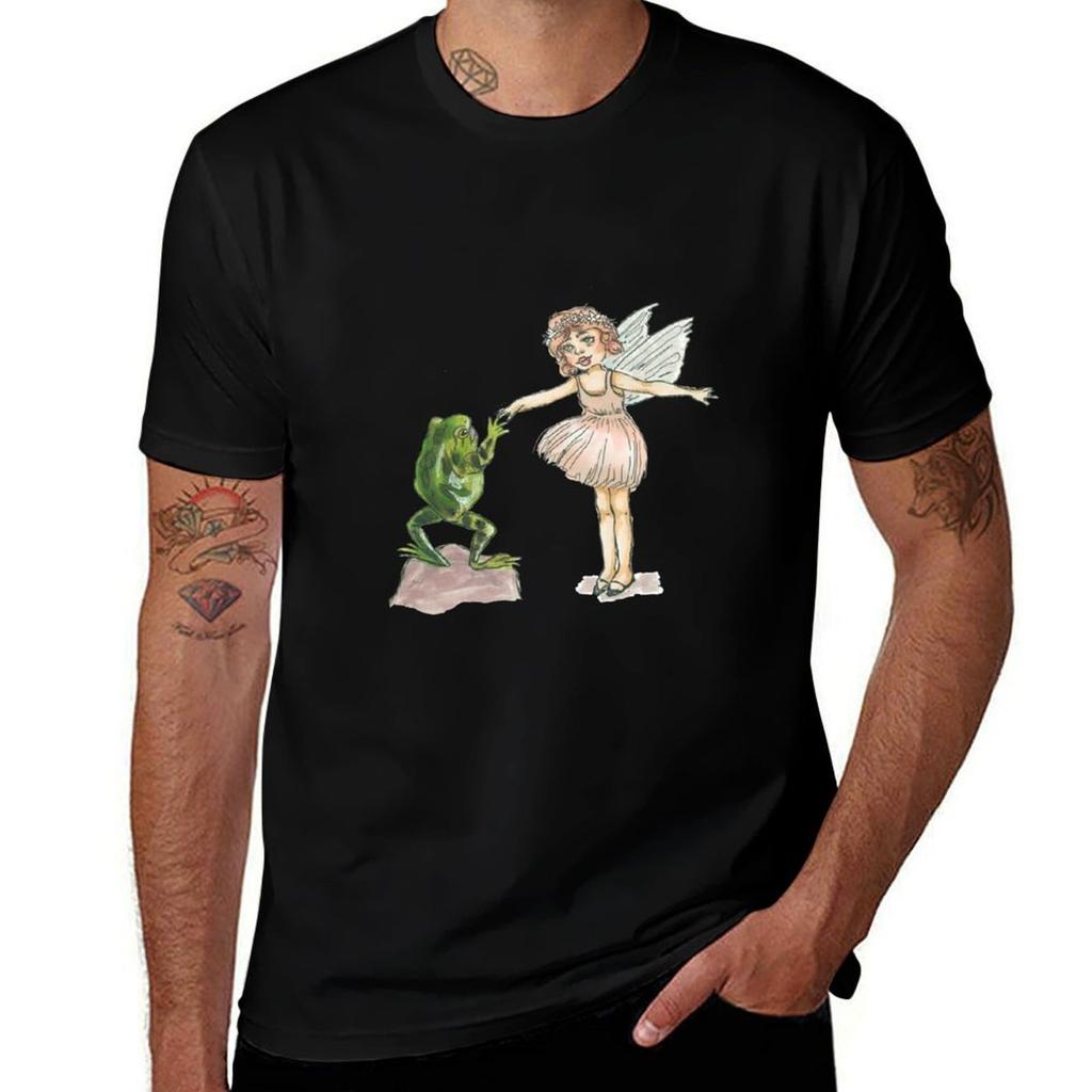 Fairy Meets A Frog Tshirt Basic Casual Short Sleeve Cotton Shirt