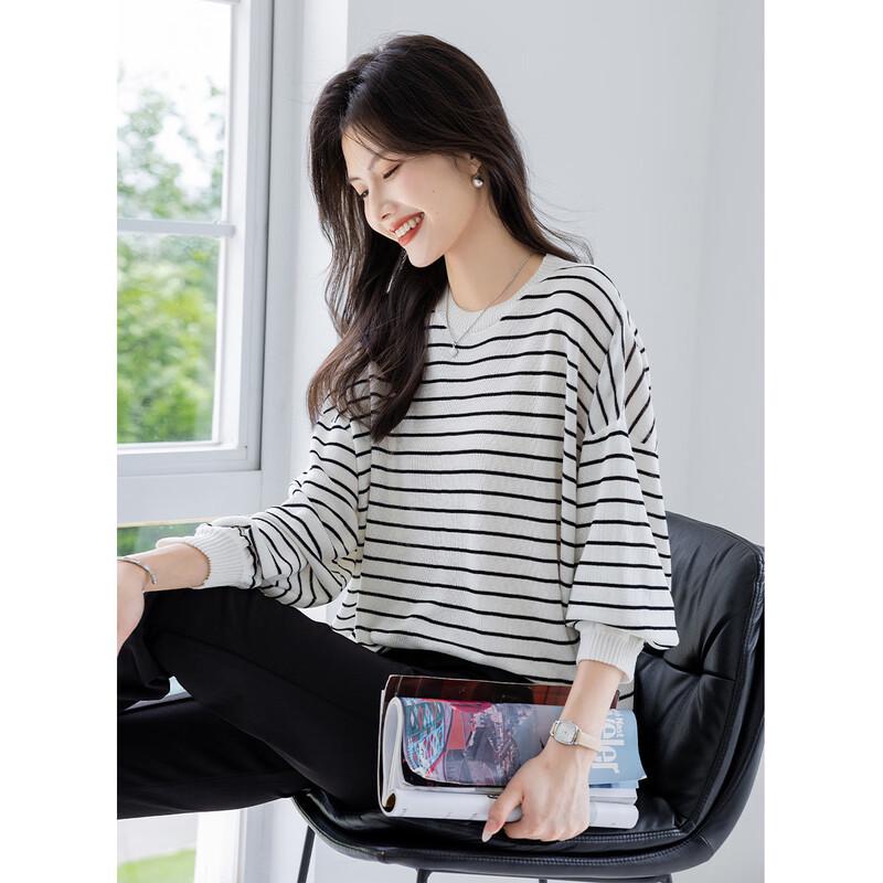 Mokana Women's Loose Fit Striped Long-Sleeve Knit Top