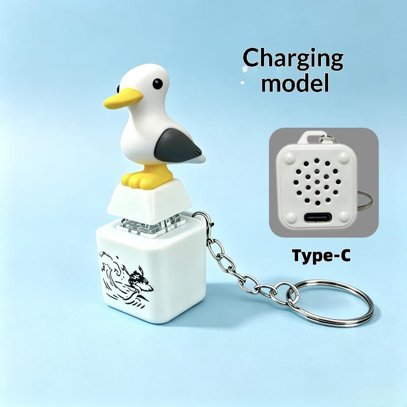 Cute Seagull Keyboard Fidget Toys Keychain Finger Button Clicker Decompression Toys With Sound Lights Rechargeable Ornament