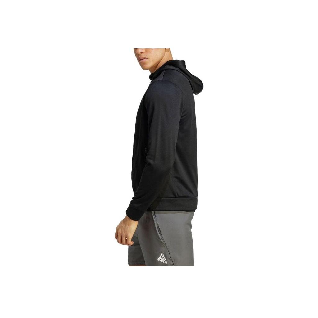 Adidas Logo Print Zip-Up Hoodie Men Hoodies Black IJ9618