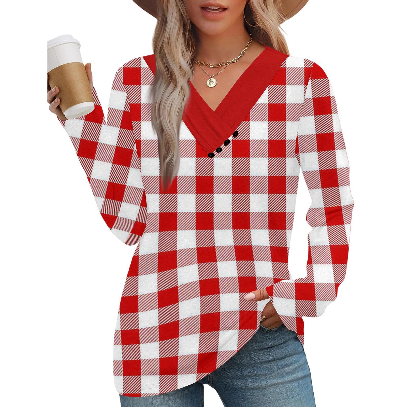 

Женский модный повседневный топ с V-образным вырезом, сборками и длинными рукавами XL красный