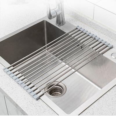 Skladací zrolovací odkvapkávač na riad Nerezový valčekový organizér do umývadla Praktický kuchynský gadget na ovocie, zeleninu, príbory