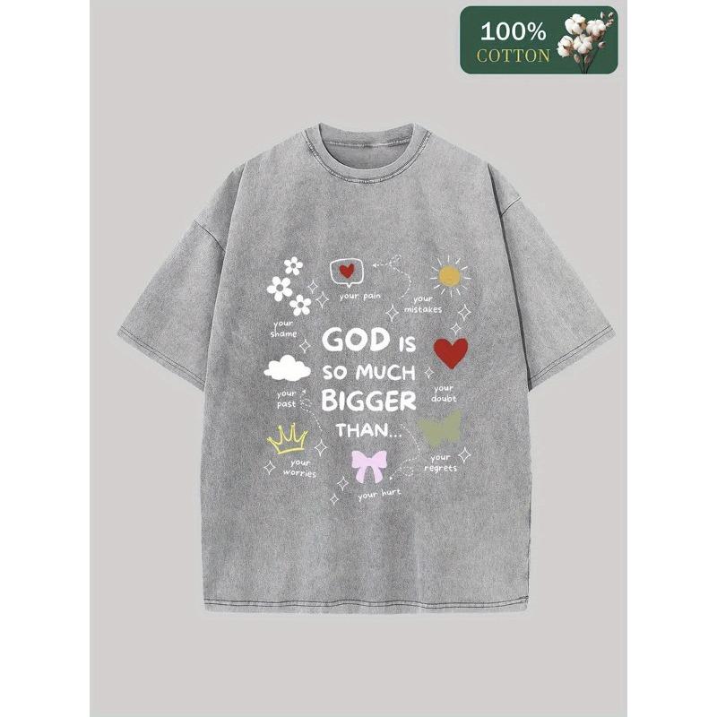GOD IS SO MUCH BIGGER" Graphic Cotton Tee - Vintage-Inspired, Soft & Comfortable Round Neck T-Shirt for Men, Machine Washable, All-Season Casual Wear