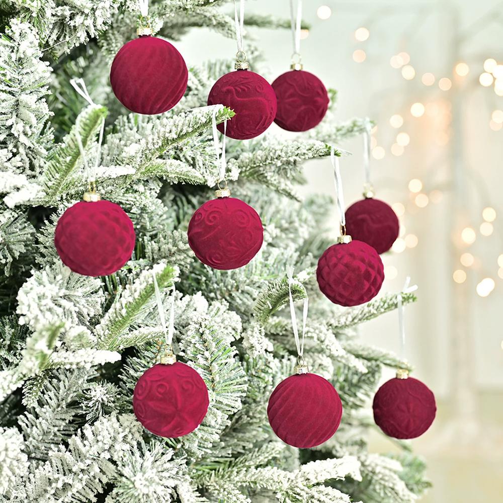 20PCs/Box Velvet Christmas Ornaments Balls Set, 6cm Flocked Shatterproof Plastic Xmas Baubles Xmas Tree Ornaments Party Decor