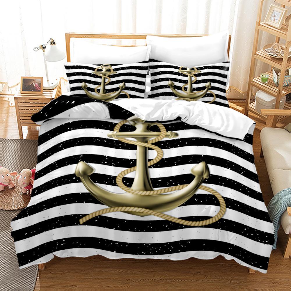 3D Printed Ship Anchor Bedding Set, Sailing Themed Down Duvet Cover, Pillowcase 2/3 Pieces, Boys Room Full Size Quick Drying Quilt Cover