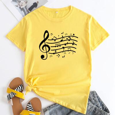 Summer Note Print Pure Cotton Loose Casual Round Neck Plus Size Short Sleeved T-shirt Women's